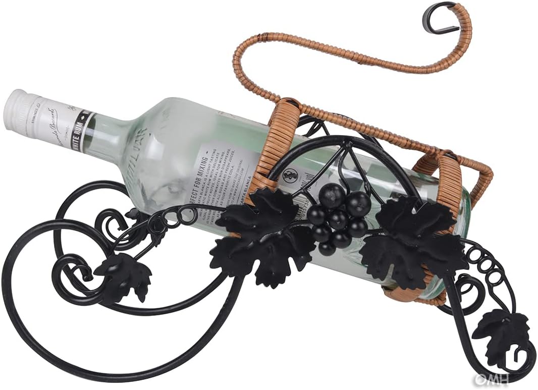 Old Modern Handicrafts On The Vine Embellished Metal Carriage Wine Holder, Black