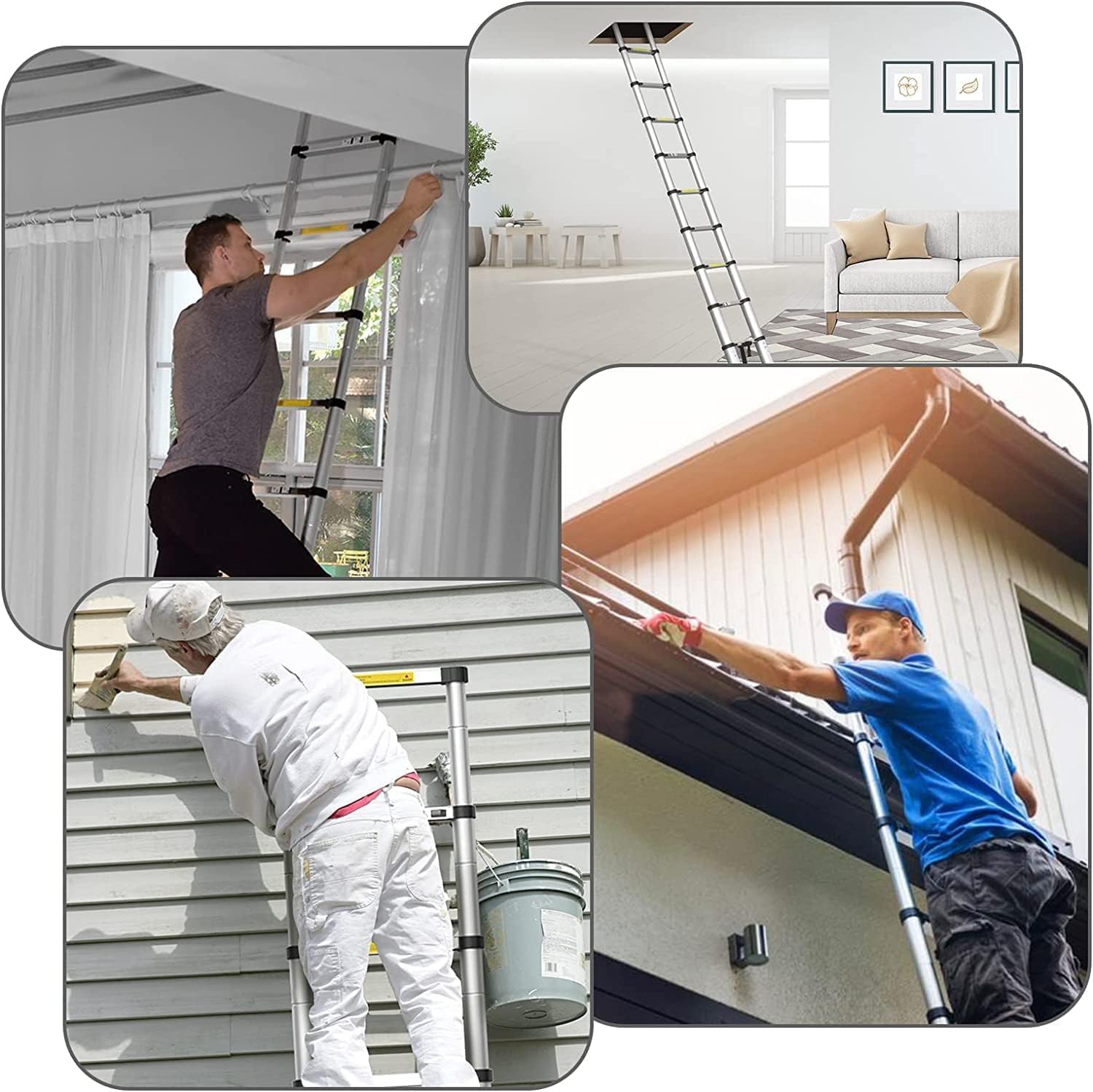 16.5FT Telescoping Ladder, Portable Aluminum Extension Ladder w/Stabilizers, Lightweight Compact Telescopic Ladder 330lbs Capacity, Extension Ladder for Home, Outdoor (16.5FT,Silvery)