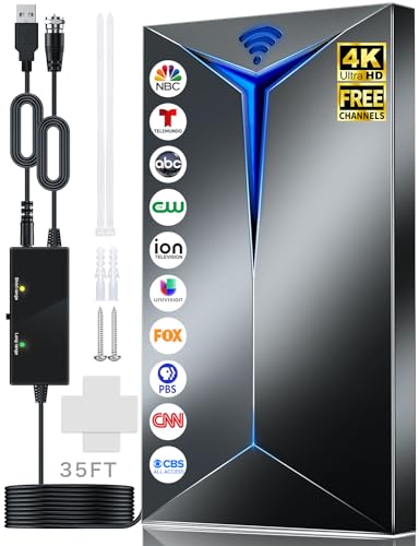 880+ Miles Amplified TV Antenna for Smart TV Local Channels, TV Antennas Indoor Outdoor Long Range with Signal Booster/35ft Coaxial Cable, Powerful 4K HD Digital Antenna for TV Without Cable