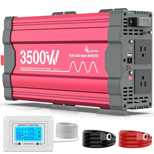 2500 Watt Pure Sine Wave Power Inverter 12V DC to 110V 120V Converter for Home, RV and Off-Grid Solar Systems with Type-C Port, 2 AC Outlets, Dual USB Ports, Remote Control with LCD Screen