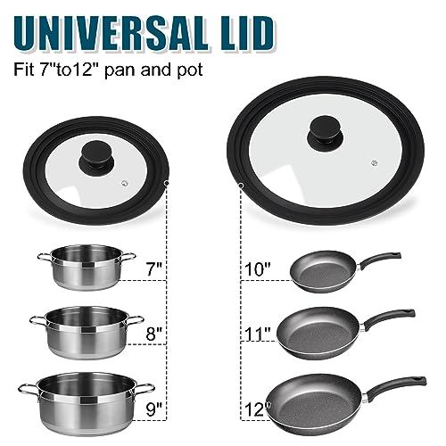 Universal Lid for Pots, Pans and Skillets - Tempered Glass Lid with Heat Resistant Silicone Rim Fits fit 7