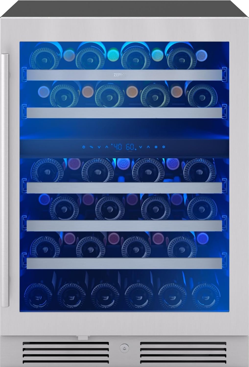 Zephyr PRW24C02C Presrv 24 Inch Wide 45 Bottle Capacity Built-In/Free Standing Dual Zone Wine Cooler with Vibration Dampening System - Stainless Steel