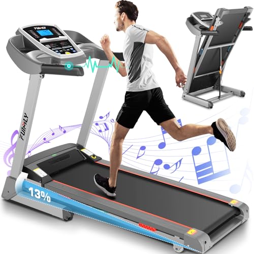 FUNMILY Treadmill with Auto Incline 13%, Foldable Treadmills for Home/Office/Gym, 300 lbs Weight Capacity, Walking Pad Running Machine with Shock Absorbent, Built-in Speaker, Smart App, LCD Display