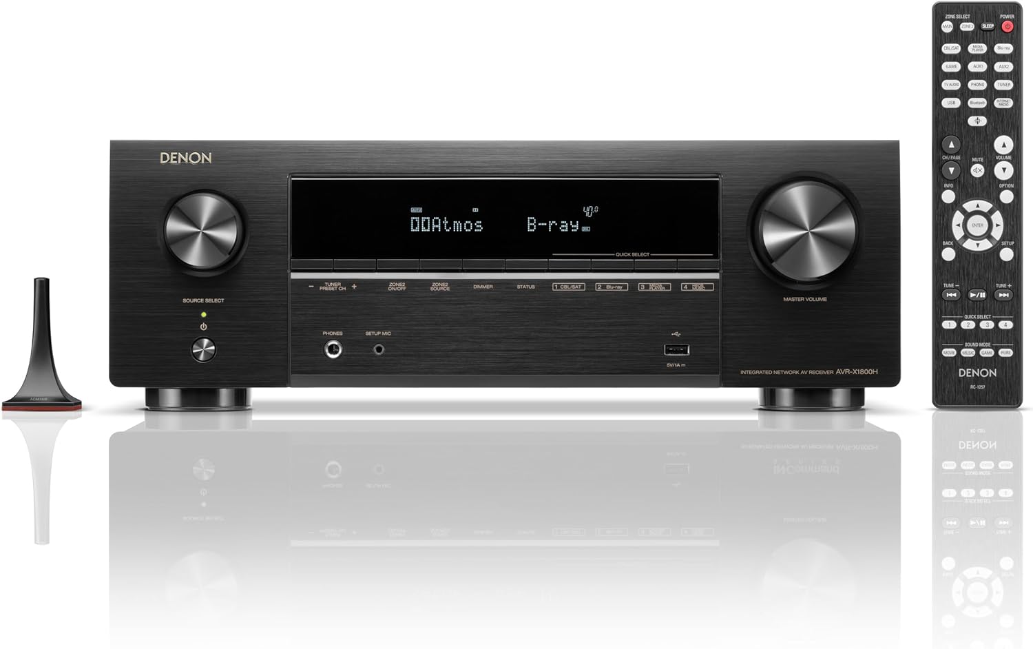 Denon AVR-X1800H 7.2 Channel AV Receiver - 80W/Channel, Wireless Streaming via Built-in HEOS, WiFi, & Bluetooth, Supports Dolby Vision, HDR10+, Dynamic HDR, and Home Automation Systems