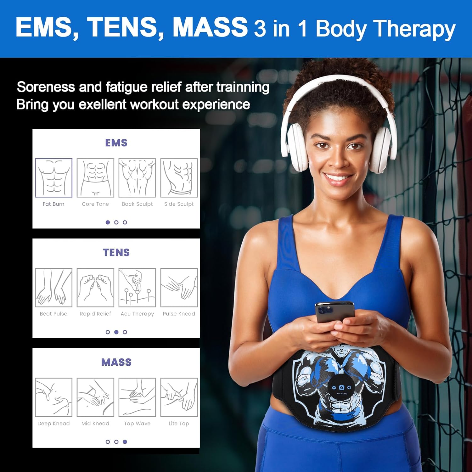 Abs Stimulator, Electronic Abs Toning Training Belt Muscle Machine Workout Equipment Abdominal Belt Ems Muscle Fitness Portable Trainer for Home Body Shape Black