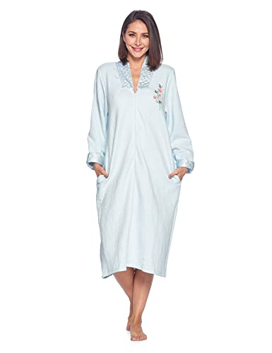 Casual Nights Women's Floral Quilted Long Sleeve Zip Up House Dress Robe