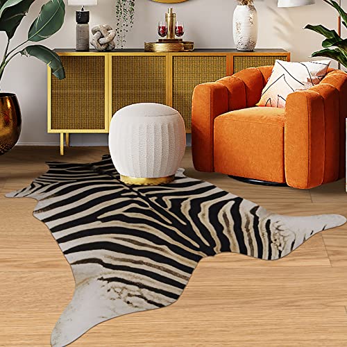Premium Faux Cowhide Rug,5.2x4.6 ft Modern Rustic Chic Cow Rug Cow Print Area Rugs for Living Room Bedroom Dining Room Home Office Large Cowhide Rug Carpet No Fur