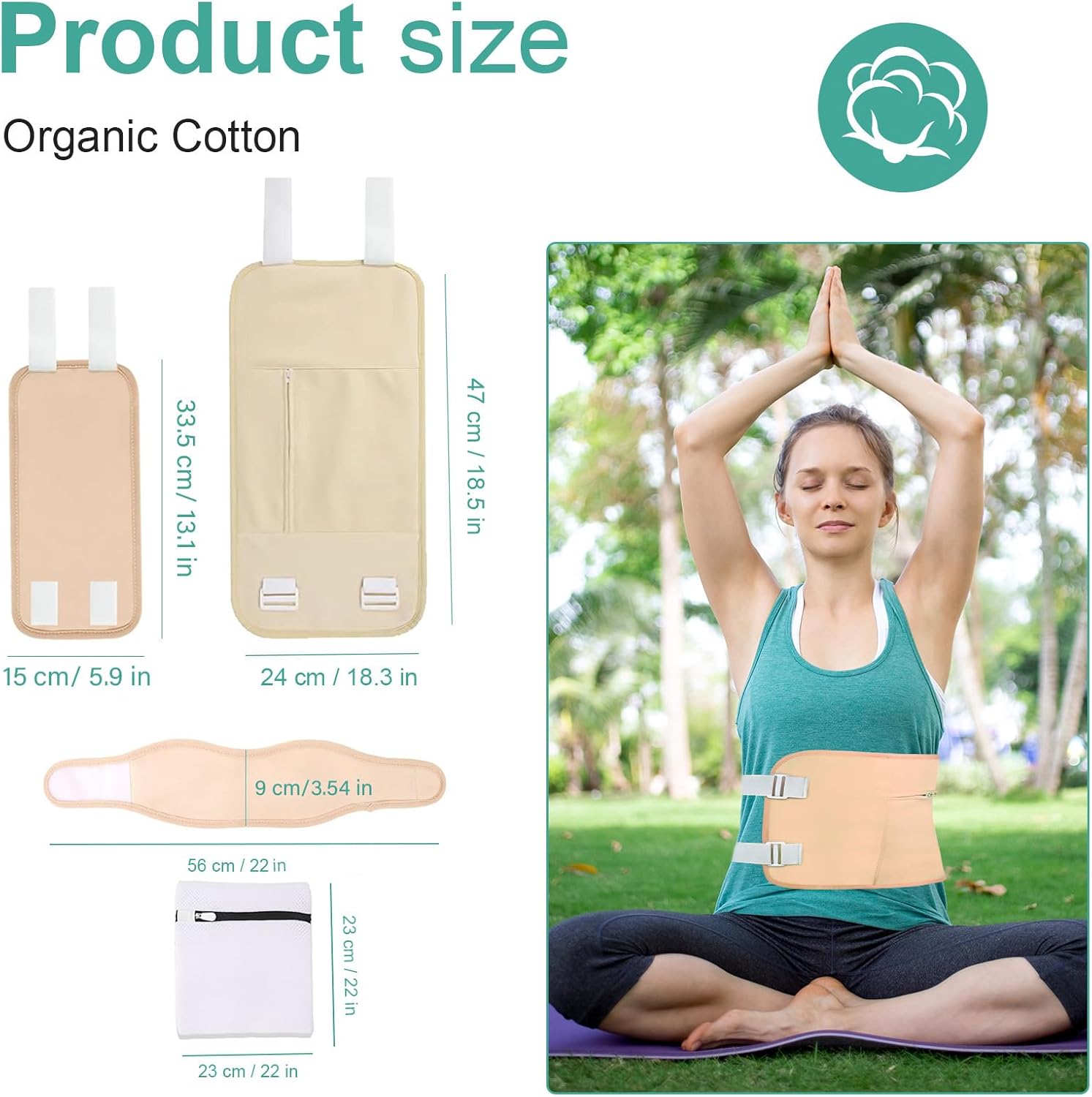 Castor Oil Pack Wrap for Liver Detox, Reusable Castor Oil Packs Wrap Organic Cotton for Waist and Neck and Breasts with Adjustable Elastic Strap, Anti Oil Leak (Castor Oil Not Included) (5PCS-Set-C)