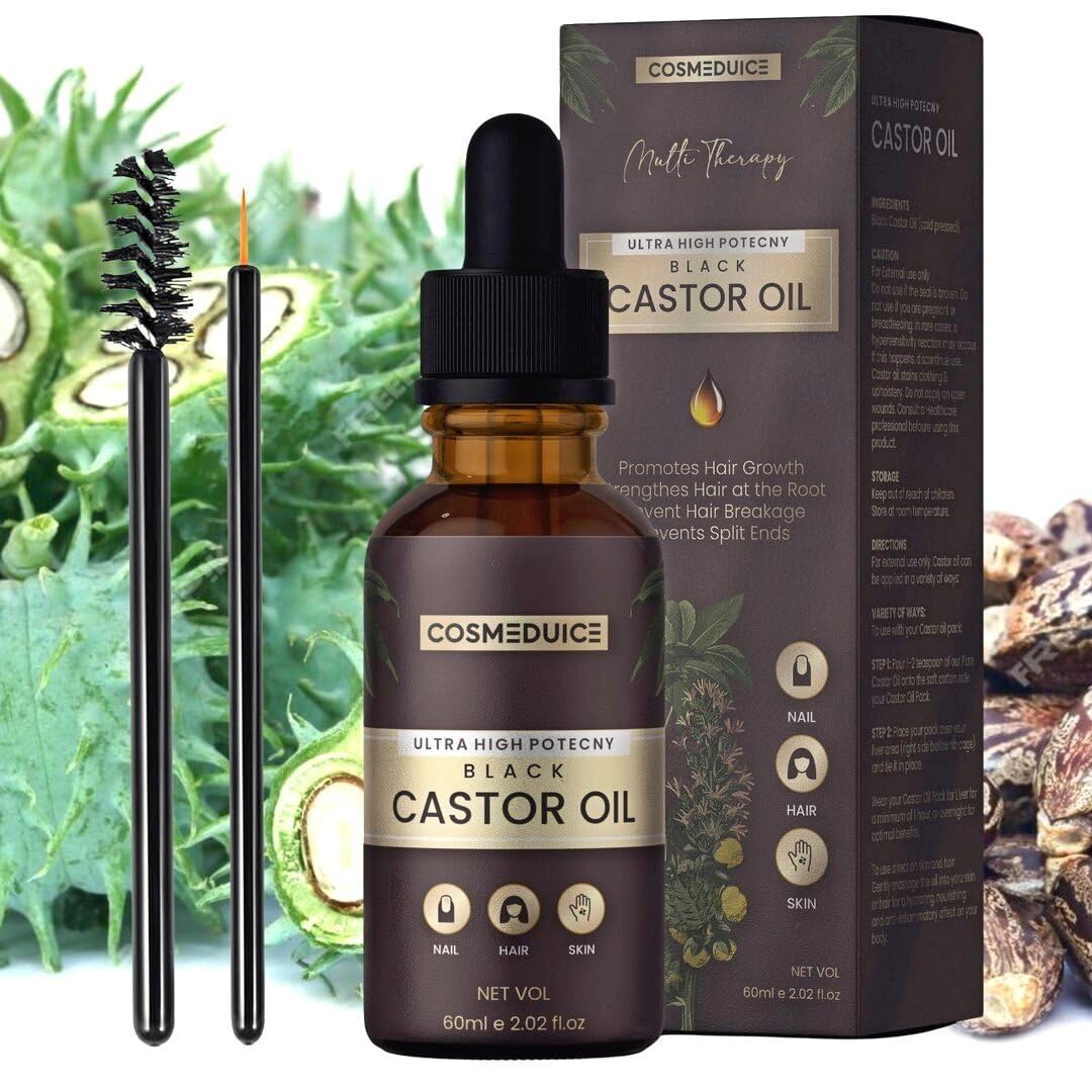 Jamaican Black Castor Oil for Hair Growth - Black Castor Oil Organic - Jamaican Black Castor Oil - Cold pressed Pure, Hexane Free in a Glass Bottle , Hair Growth, Eyebrow Care, Skin Care, 60ML