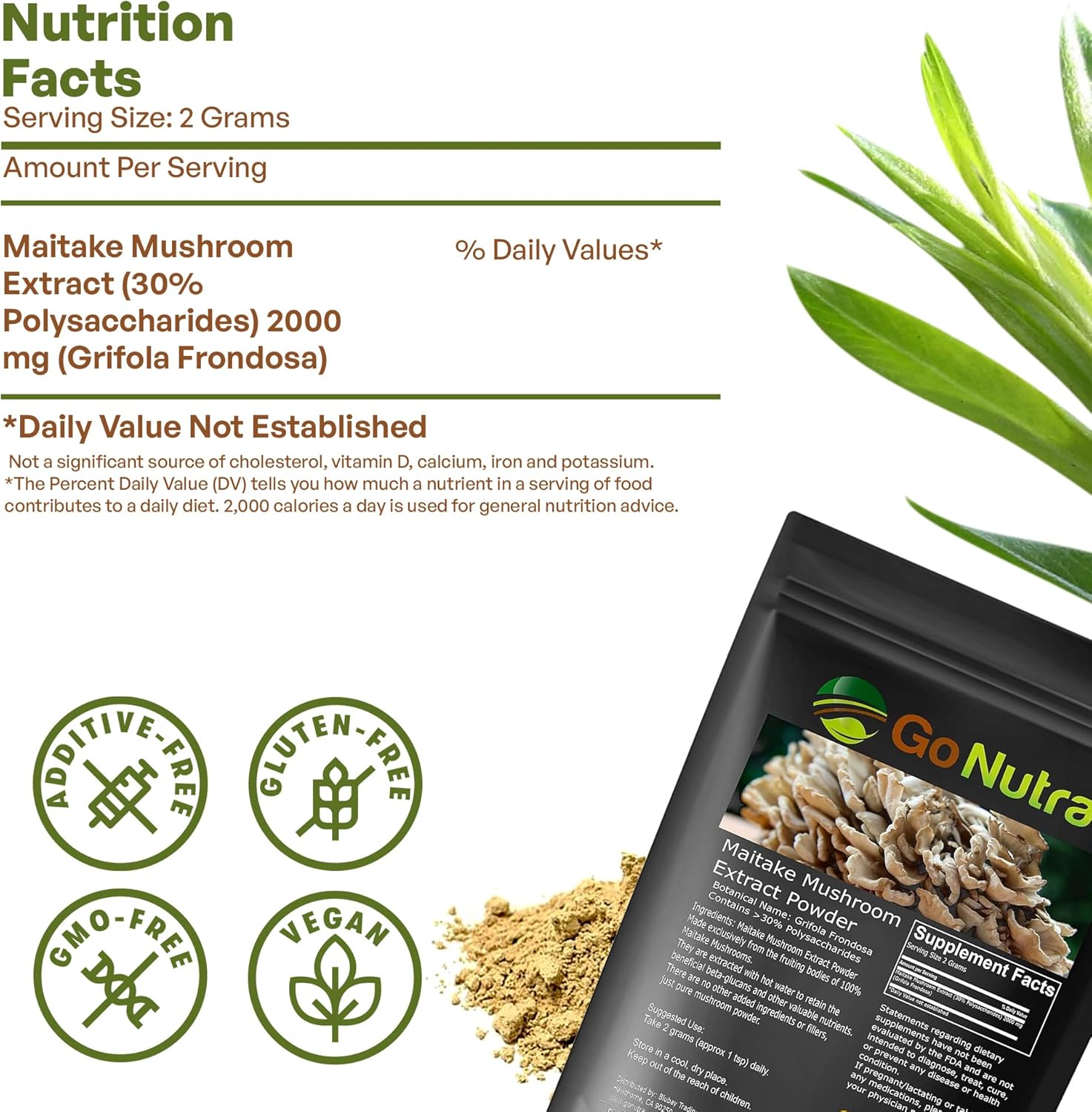 Maitake Mushroom Extract Powder by Go Nutra 8 oz | Grifola Frondosa 30% Polysaccharides | Maitake King of Mushrooms
