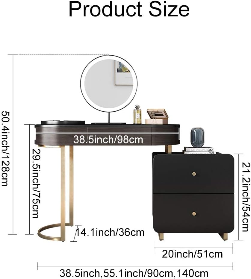 Vanity Table Set Furniture Dressing Table 3-Drawer Makeup Dresser Set with Stool Oval Mirror 38.1x14.1x29.5inch