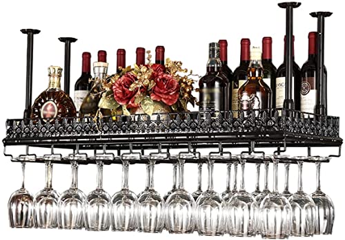 Wine Racks Adjustable Metal Ceiling-Type Wine Holder,Wall Mounted Wine Bottle Holder Hanging Wine Glass Racks,let Stemware Racks,Vintage Home Decor Racks,Bronze,80x35cm The New Fashionable