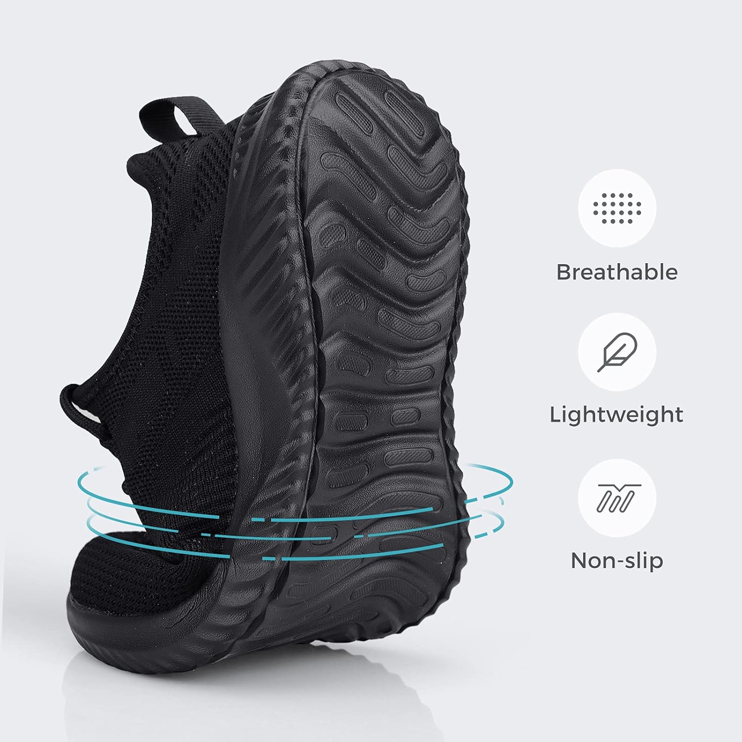 Slip On Sneakers for Women-Fashion Sneakers Walking Shoes Non Slip Lightweight Breathable Mesh Running Shoes Comfortable All Black 9.5