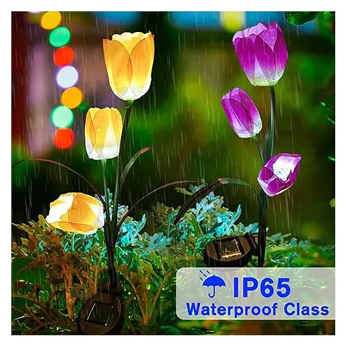 Solar Lawn Lights Solar LED Light Outdoor Tulip Flower Lamp Landscape Garden Decor Lawn Lamp Waterproof Garden Lights Outdoor Solar Lights(Purple)