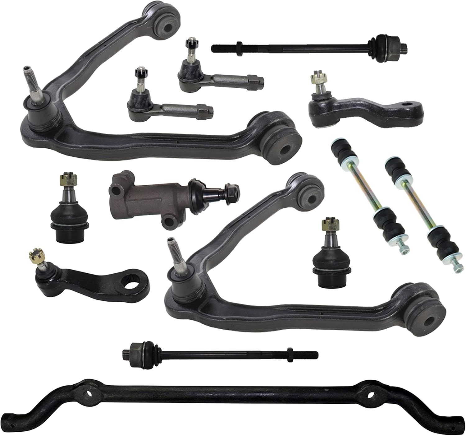 PartsW- 18 Pc Suspension Kit Upper Control Arms and Ball Joints Assembly Sway Bars & Idler Arms Inner & Outer Tie Rod Ends Lower Ball Joints, Pitman Arm 4 Grooves Center Link