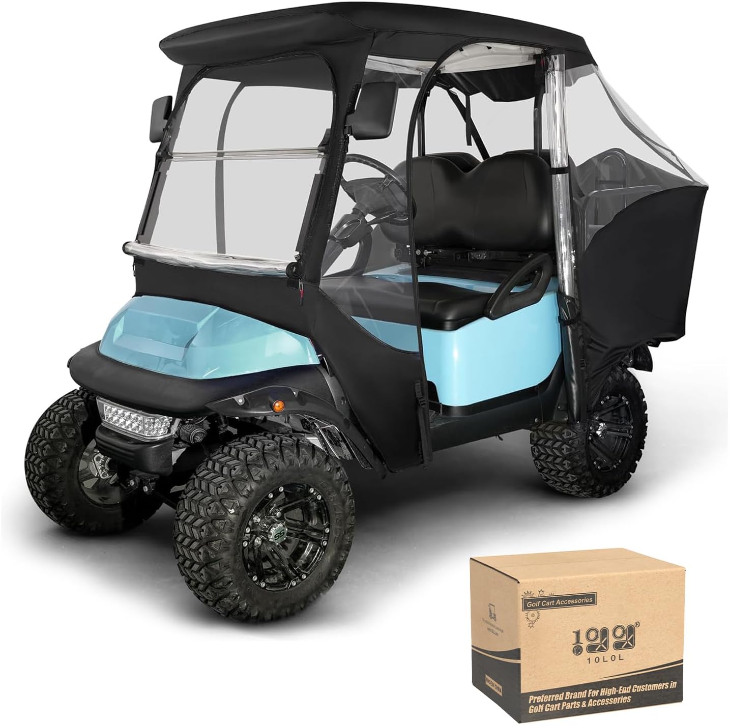 10L0L 4 Passenger 600D Golf Cart Driving Enclosure for Club Car Precedent,4 Side Opening Club Car Precedent Winter Driving Cover with Security Side Mirror Openings (people could seat in the rear seat)