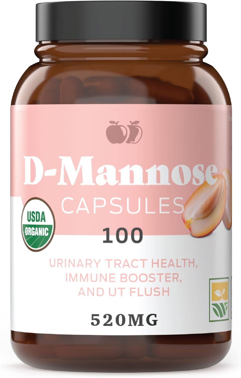 Complete Natural Products Organic D-Mannose Capsules - Pure D-Mannose Pills 100 Count for UTI, Bladder, & Urinary Tract Health