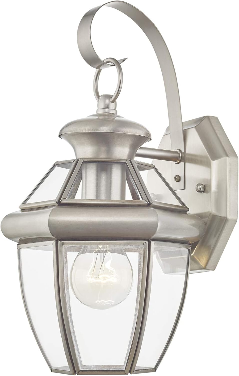 Livex Lighting 2051-91 Monterey 1 Light Outdoor Brushed Nickel Finish Solid Brass Wall Lantern with Clear Beveled Glass
