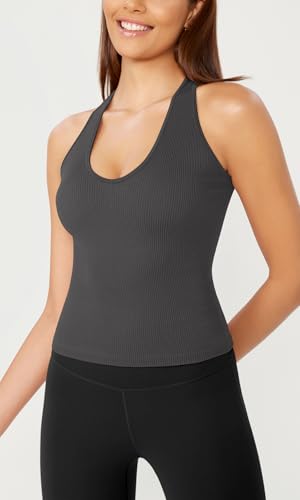 ODODOS 3-Pack Seamless Racerback Crop Tank for Women Ribbed Knit Soft Crop Tops