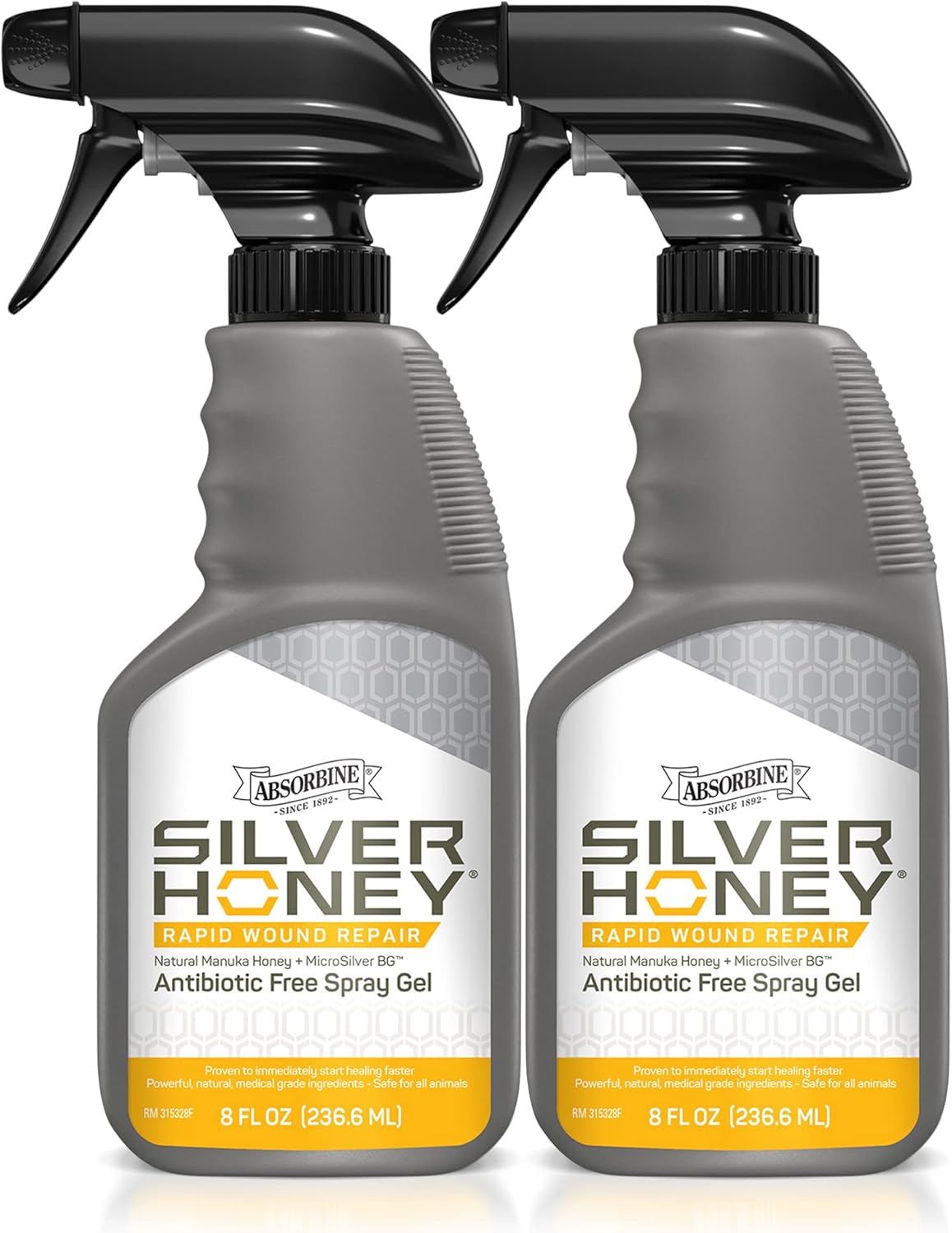 Absorbine Silver Honey Rapid Wound Repair Spray Gel Twin Pack 8oz Bottles, Medical Grade Manuka Honey & MicroSilver BG