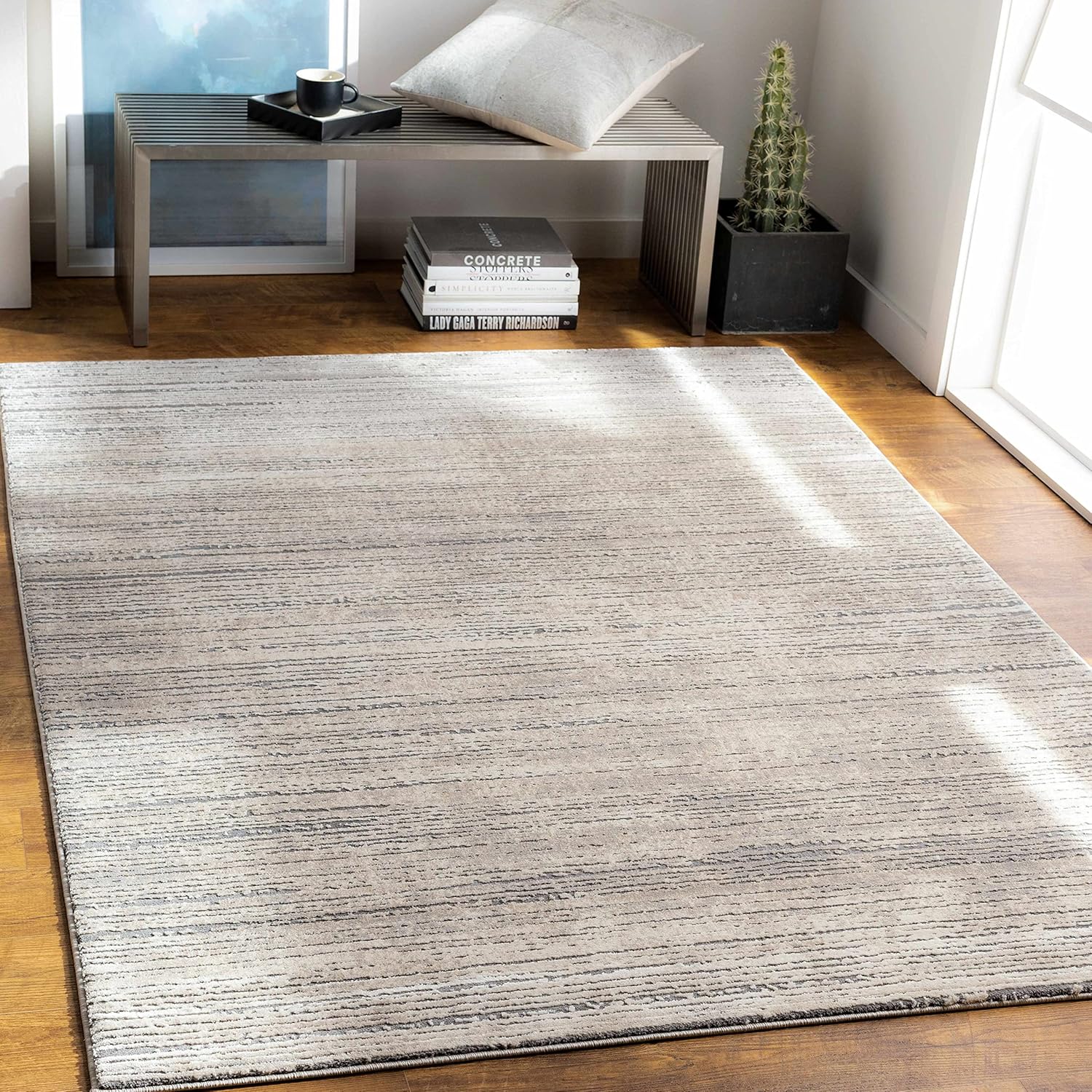 Hauteloom Neutral Collection Yemassee Living Room, Bedroom Area Rug - Modern Bohemian Boho Striped - Gray, Beige, Ivory - 6'7
