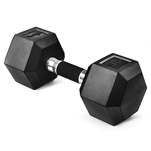 Yes4All Rubber Grip Encased Hex Dumbbells – Hand Weights With Anti-Slip 5-50 LBS Single