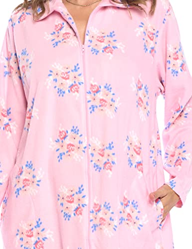 Casual Nights Women's Printed Micro Fleece Zip Up Long Sleeve Sleepwear Duster Robe