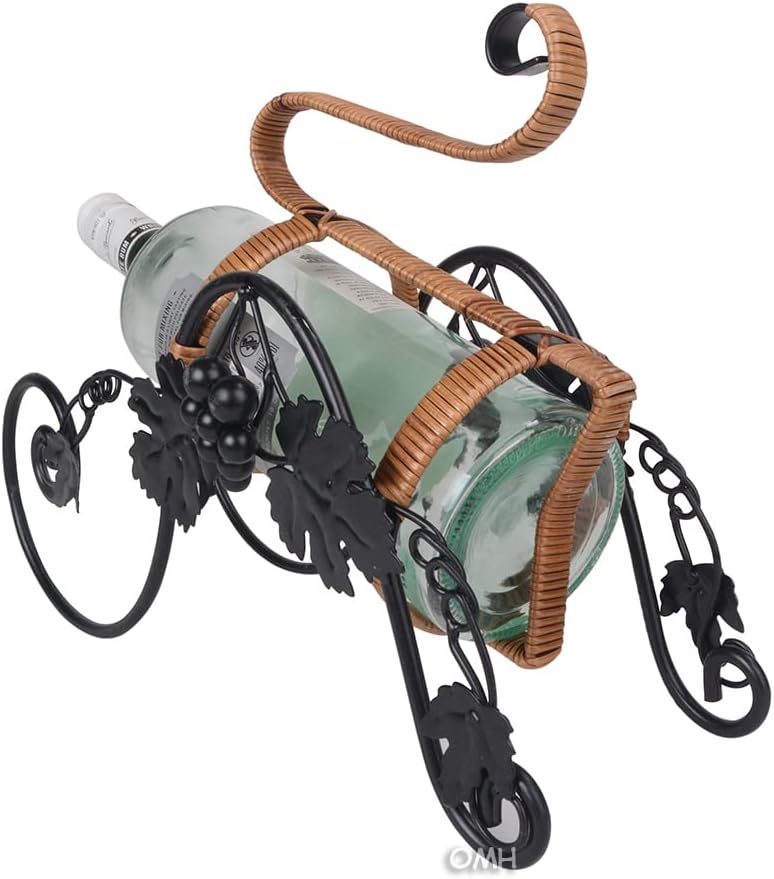 Old Modern Handicrafts On The Vine Embellished Metal Carriage Wine Holder, Black