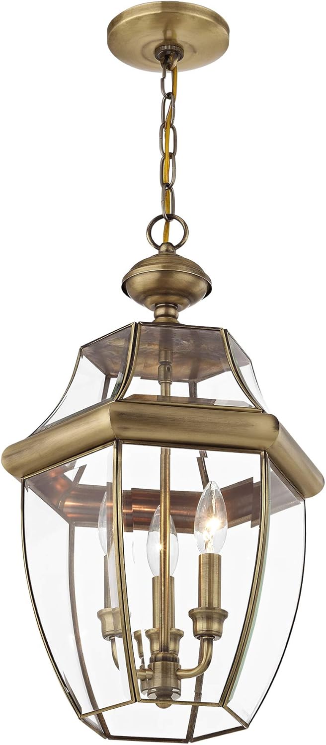 Livex Lighting 2355-01 Monterey 3-Light Outdoor Hanging Lantern, Antique Brass