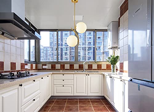 4 Lights Modern Globe Pendant Light Fixture Mid Century Chandelier G9 Bulb Brushed Brass Finished White Globe Glass Shade Dining Kitchen Living Room Lighting (Gold)