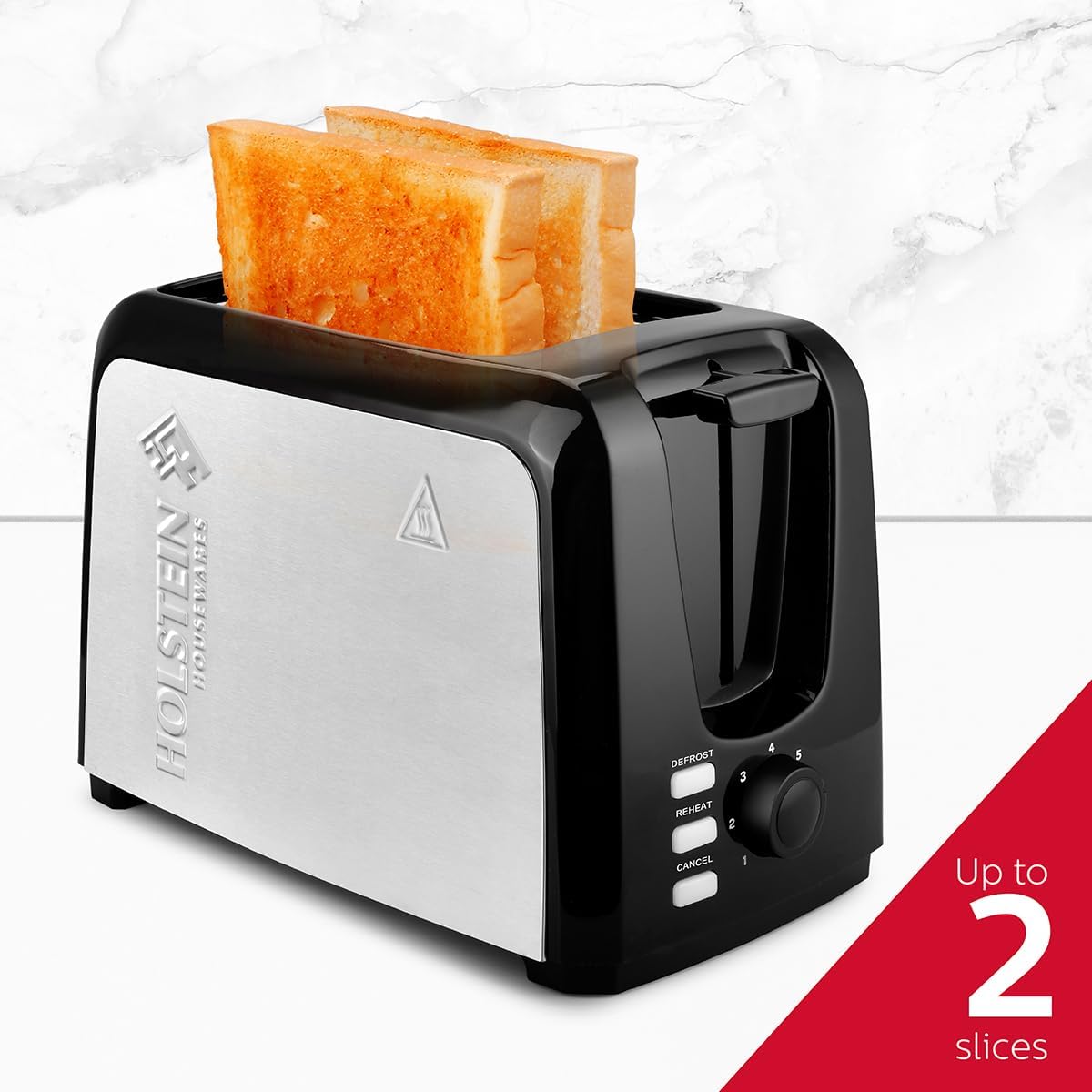 Holstein Housewares 2-Slice Toaster with 7 Browning Control Settings, Black - Great to Toast Bread, Bagels and Waffles