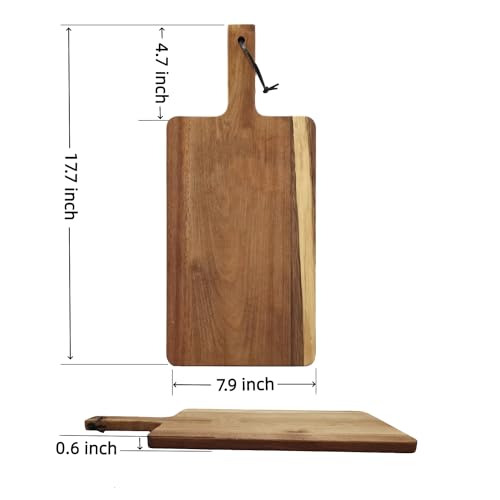 Long Acacia Wood Cutting Board with Handle Wooden Charcuterie Kitchen Board for Bread Vegetables Cheese and Food Serving Board, 17.7