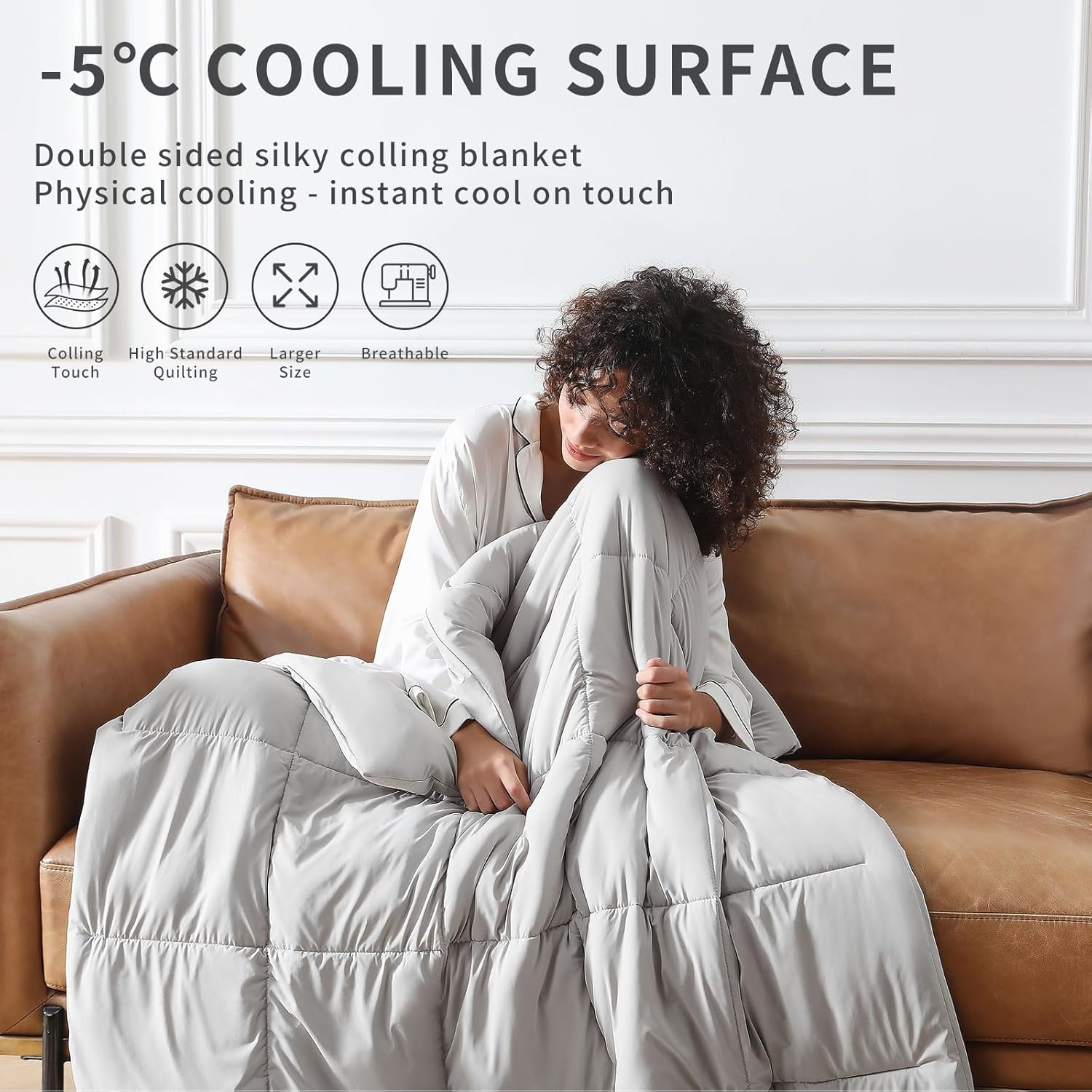 Mr. Ye Cooling Comforter King Size Cooling Blanket Double Side Cooling Soft Lightweight Silk Smooth Comforters for Hot Sleepers and Night Sweats All-Season Using, Grey, 90x106 Inches