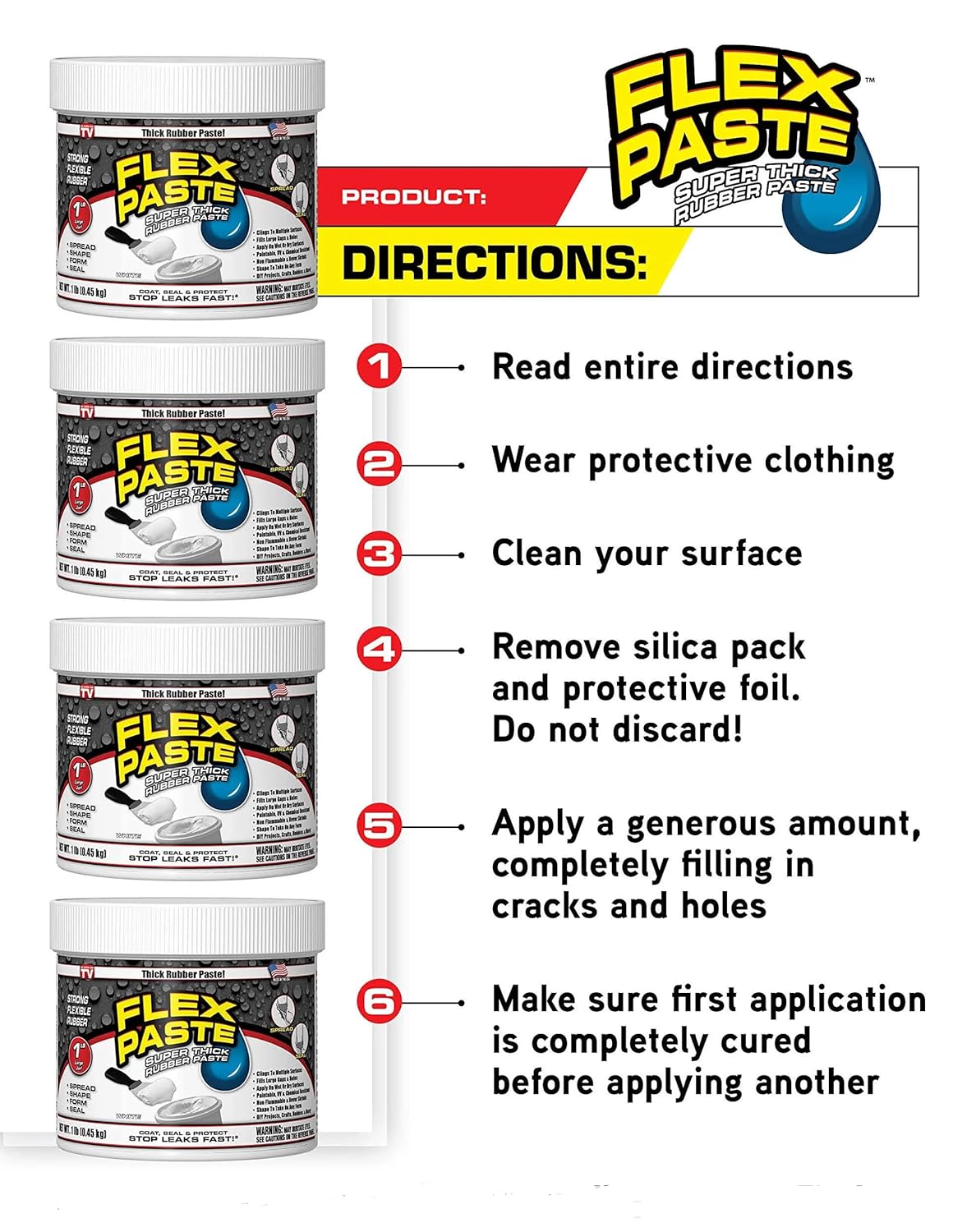 Flex Seal White Flex Paste 1lb, Waterproof Sealer Bundle with ONDAGO Microfiber Cloth & Putty Knife, Fixes Cracks/Holes