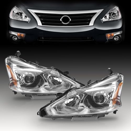 PartsFlow Halogen Headlight Chrome Housing Clear Lens Headlamp Right Passenger Side Without Bulb For 2013 2014 2015 Nissan Altima