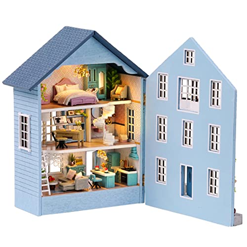 Roroom DIY Miniature and Furniture Dollhouse Kit,Mini 3D Wooden Doll House Craft Model with LED,Creative Room Idea for Valentine's Day Birthday Gift(Happy House)