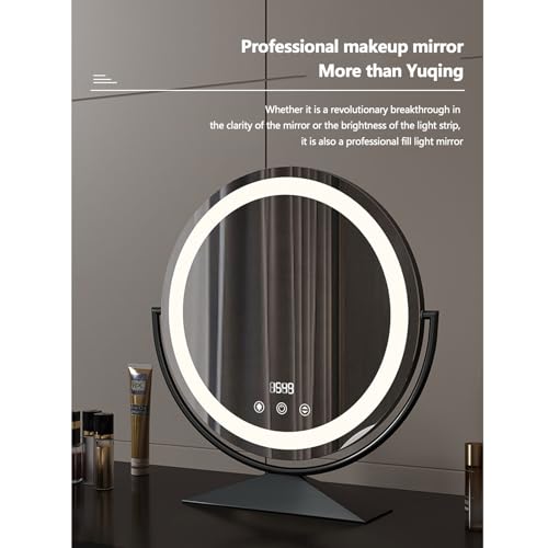 LED Smart Makeup Mirror, New Rotating Large Round Mirror Desktop Dressing Fill-in Light Mirror with Light for Makeup Desk, Bedroom, Dressing Room,Silver