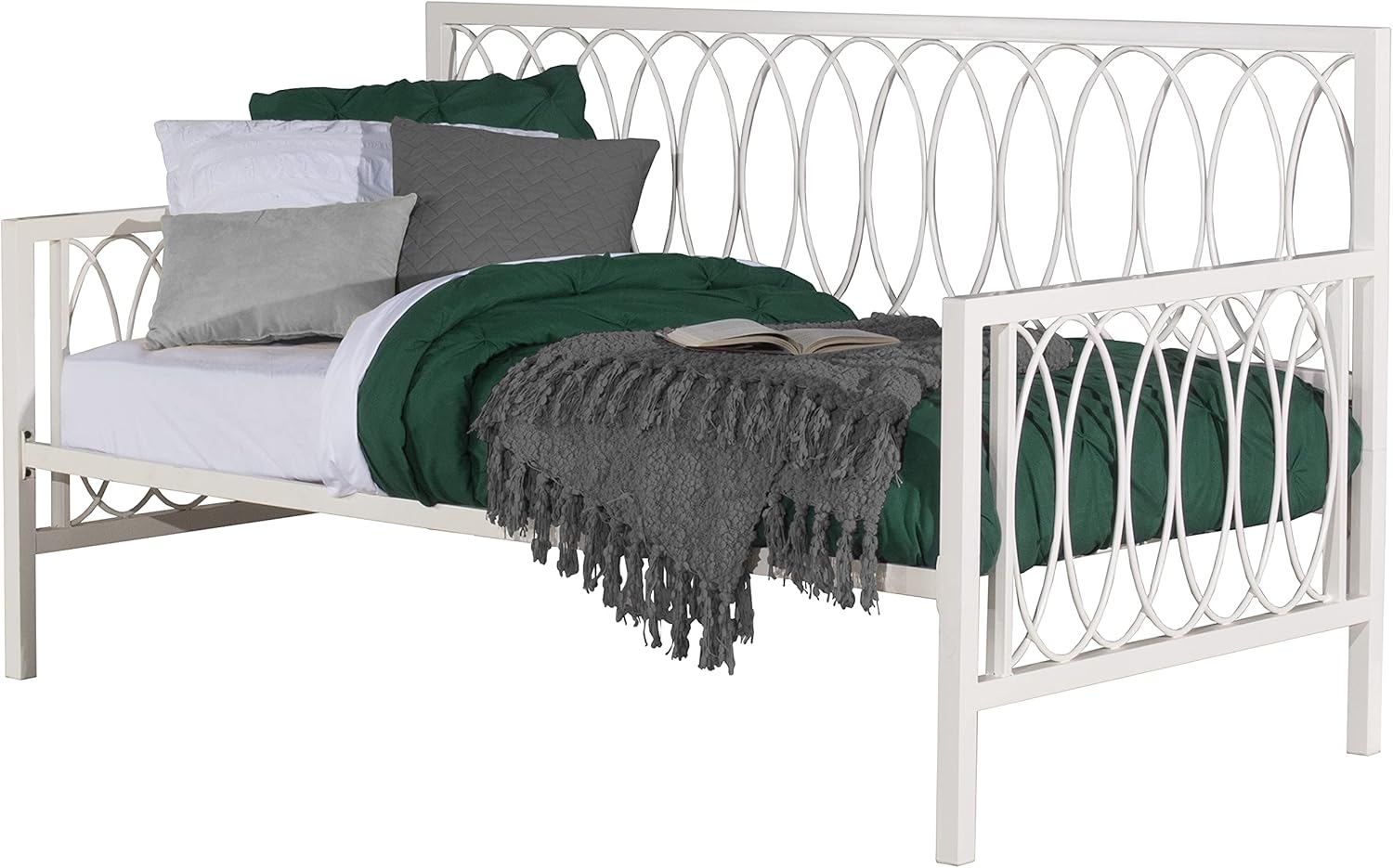 Hillsdale Metal Geometric Interlocking Ring Design Twin Daybed with Trundle, White, 2604-100