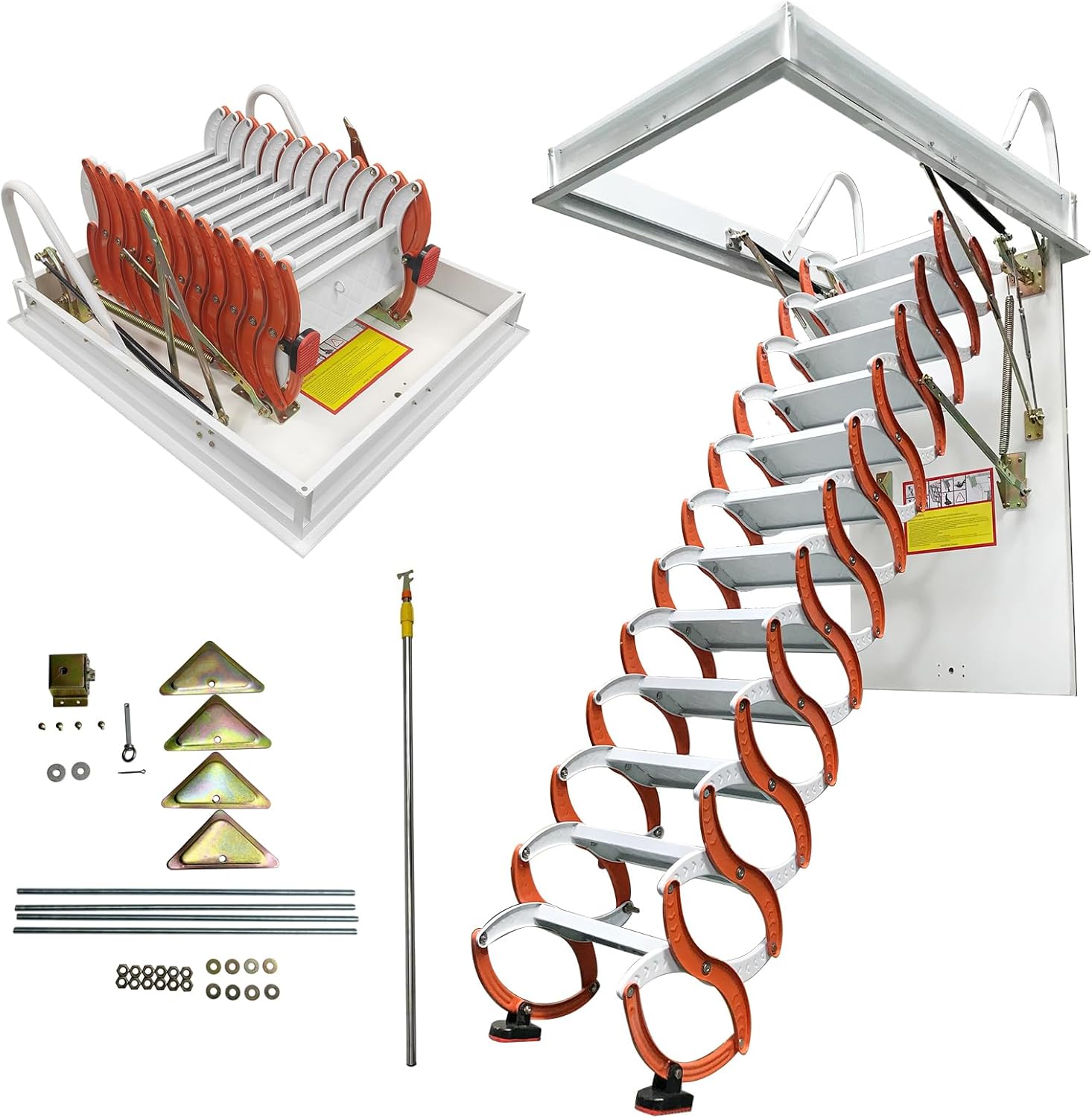 TECHTONGDA Attic Ceiling Ladder Pull Down Attic Stairs 9.8ft Retractable Loft Stairs 12 Steps Carbon Steel Foldable Attic Ladder 31.5 x 35.4 Inch Folding Ladder Stairs for Home, Loft & Garage Access