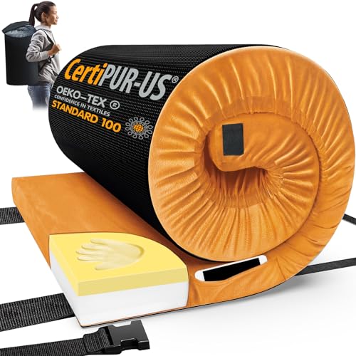 CYMULA Memory Foam Camping Mattress Pad, CertiPUR-US Sleeping Mat Portable Roll Up Mattress for Adults, Camping Bed Pads for Sleeping, Guest Bed for Sleepover Car Bed with Travel Bag