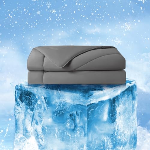 Cooling Comforter King Size Cooling Blanket for Hot Sleepers, Summer Comforter Bed Quilt, Q-Max>0.4, Dual-Sided Soft Breathable Blanket, Grey, King 106