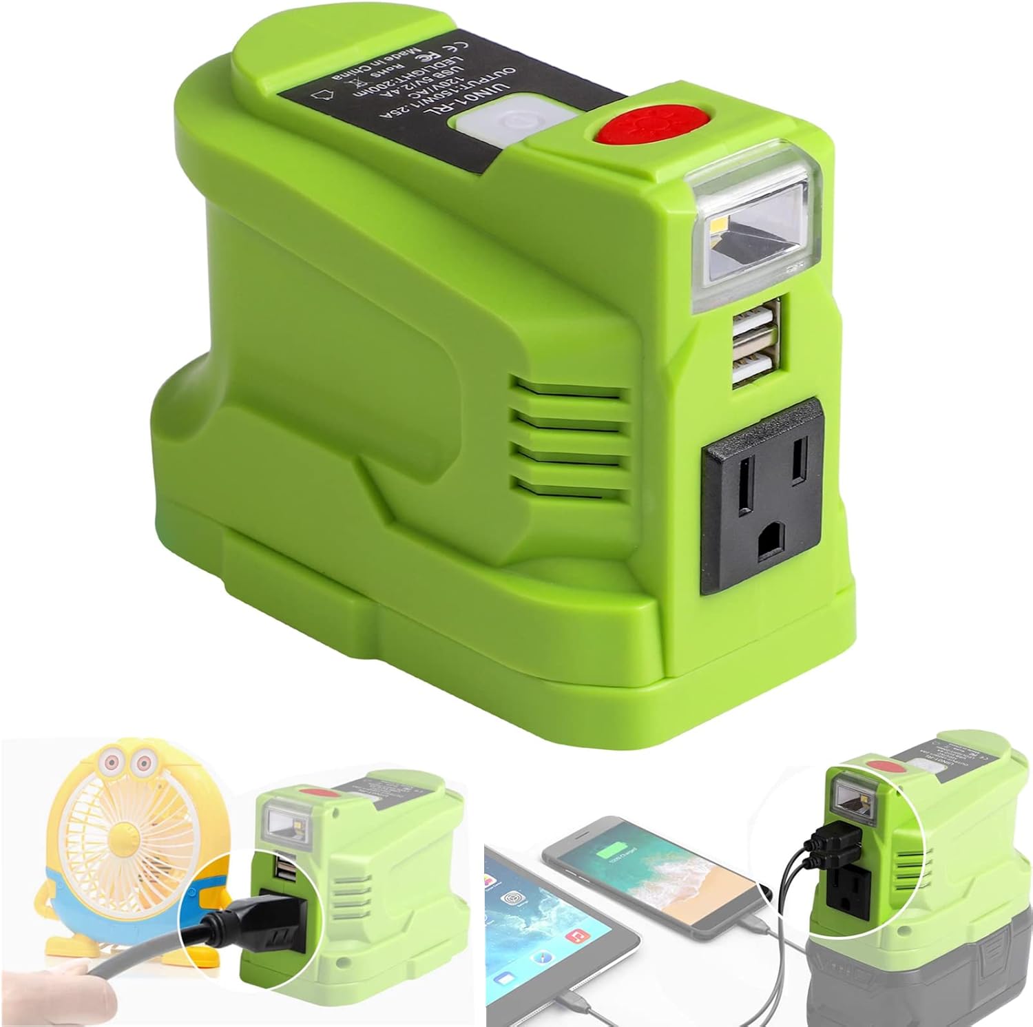 Portable Power Inverter for RYOBI 18V Battery, 150W Inverters Generator Power Source for Ryobi 18V Li-ion Battery w/ 2 USB&LED Light&AC Outlet, DC 18V to AC 110~120V Modified Sine Wave Power Inverter