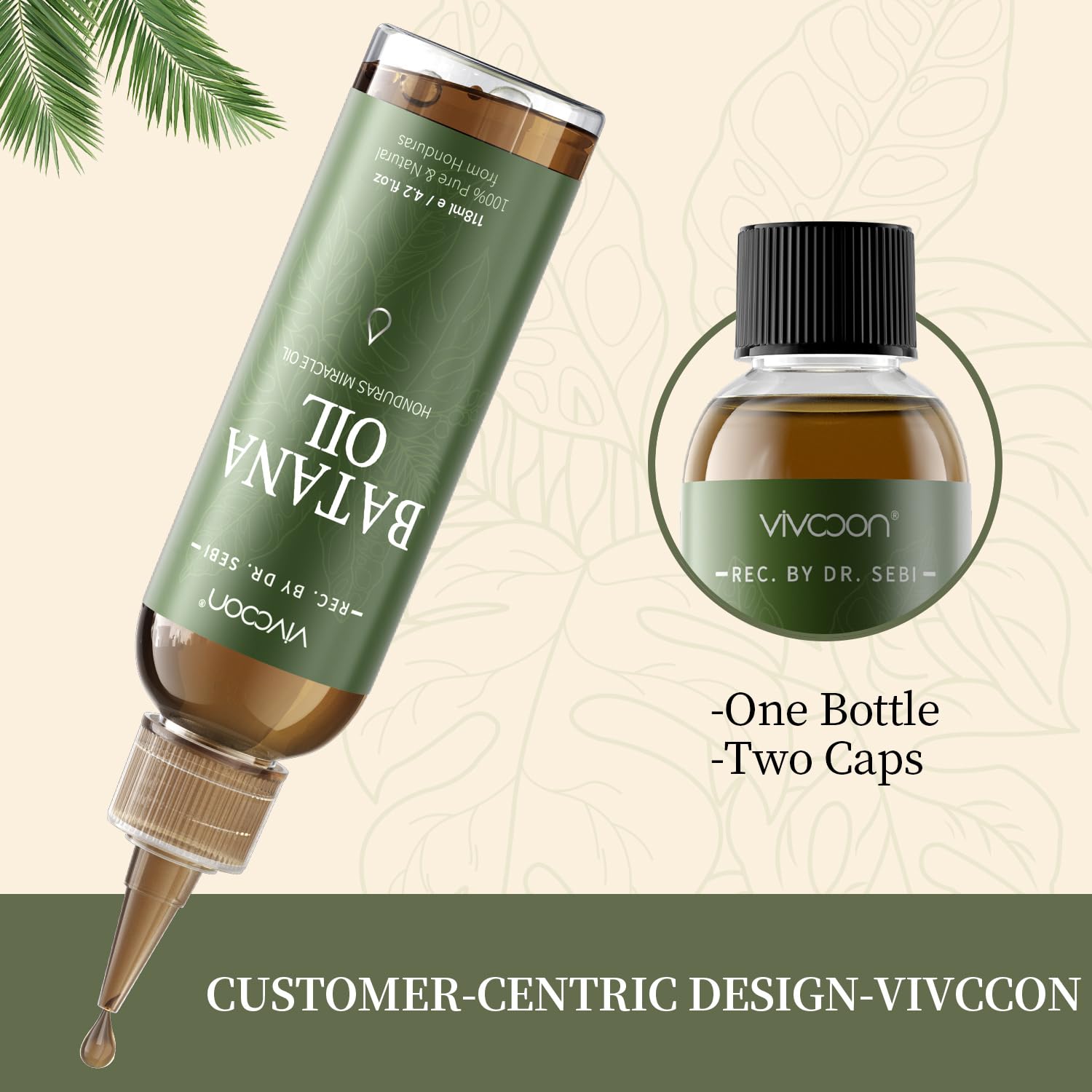 Batana Oil for Hair Growth, 100% Pure & Natural Raw Batana Oil, Dr. Sebi Organic Oil from Honduras, Care for Hair Thickness & Scalp & Skin, 1 Bottle with 2 Caps 4.2oz