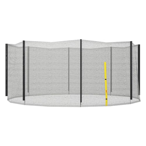 Soozier Trampoline Safety Net for 14ft Round Trampoline with 8 Straight Poles, Weather-Resistant Trampoline Net Replacement Enclosure with Yellow Zippered Entrance, Poles Not Included