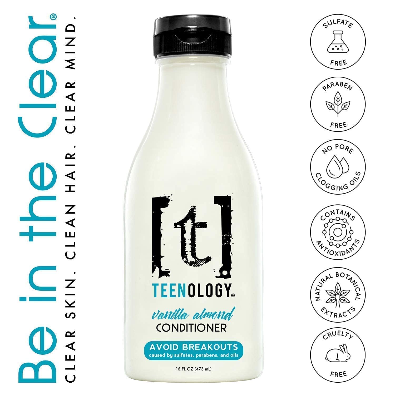 TEENOLOGY Shampoo and Conditioner Bundle (Save 5%) - Helps with Acne and Breakouts - Sulfate and Paraben Free, Noncomedogenic, Natural Botanical Extracts, Vanilla Almond - 16 oz.