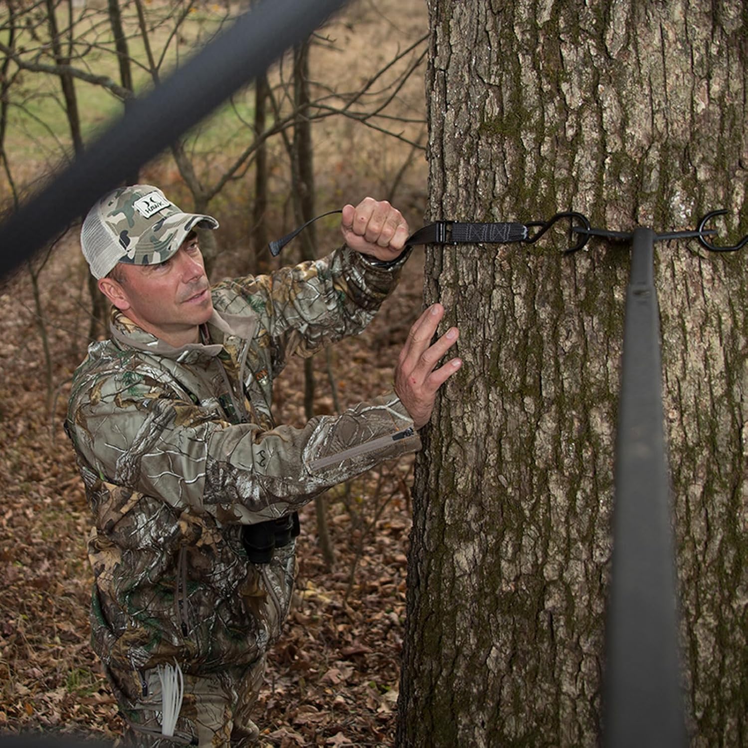 Hawk 18' Big Denali 2-Man Ladder Stand | Durable Hunting Archery 2 Person Steel Tree Stand with 2 Seats, Contoured Backrest, Flip Back Shooting Rail & Integrated Footrest