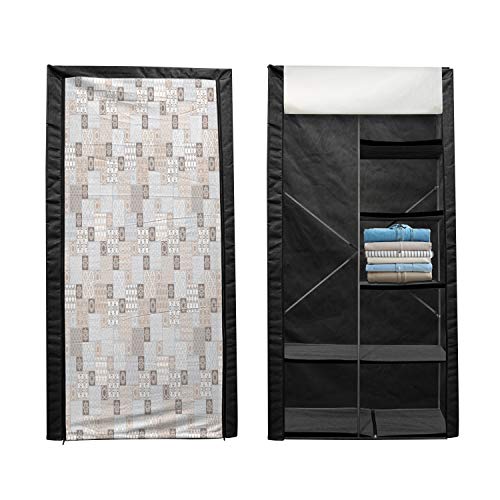 Ambesonne Asian Portable Fabric Wardrobe, Oriental Checkered Pattern Grid Style Patchwork Design Mosaic Ornamental Design, Clothing Organizer and Storage Closet with Shelves, 42.5