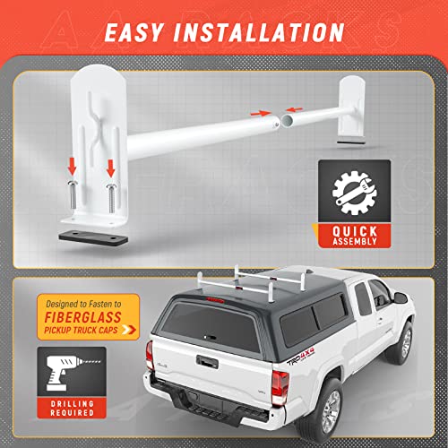 AA-Racks Model DX36 Universal Pickup Truck Cap & Topper 2 Bar Ladder Roof Van Rack System Adjustable Steel Cross Bars - Matte White