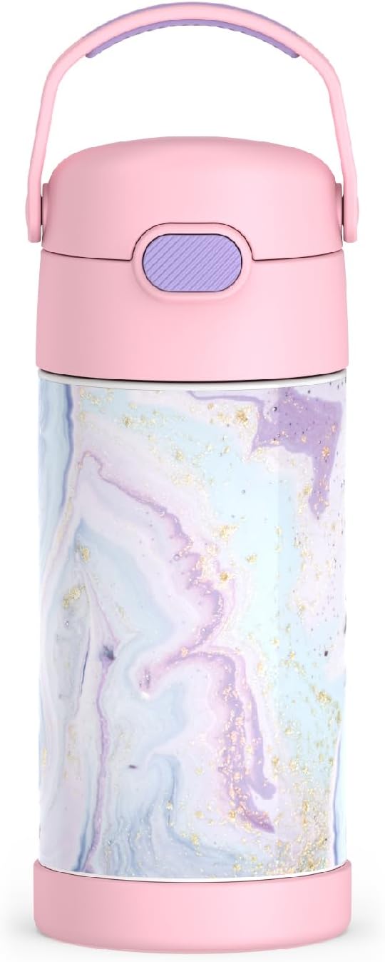 THERMOS FUNTAINER 12 Ounce Kids Insulated Water Bottles with Straw, Dreamy & Blue/Green Patterns