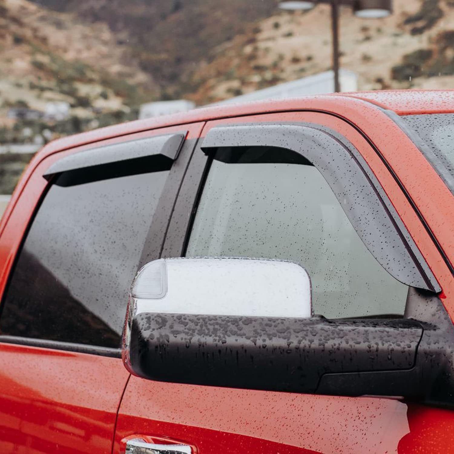 Voron Glass Tape-on Extra Durable Rain Guards for Trucks Dodge RAM 2009-2018 Crew Cab, Window Deflectors, Vent Window Visors, 4 Pieces - 100797